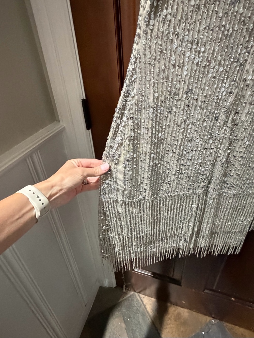 Adrianna Papell Champagne Sequin Fringe Cocktail Dress - Picture 7 of 9